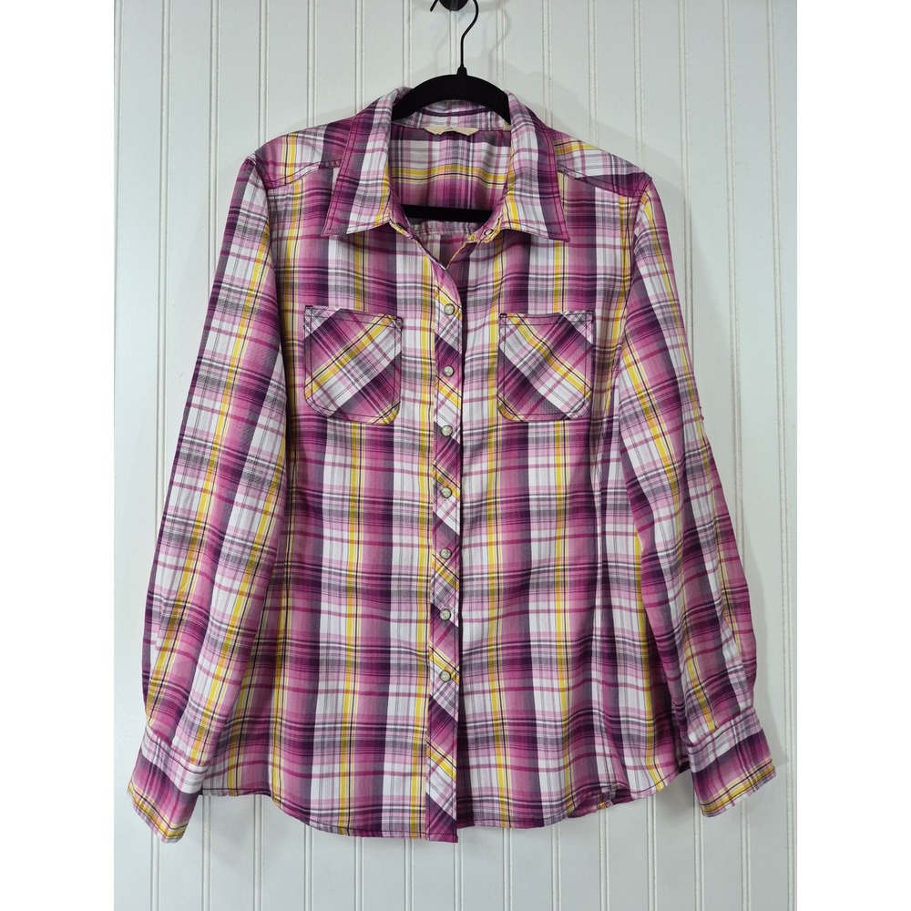 Ascend Plaid Pearl Snap Button Down Shirt Purple Pink Long Sleeve‎ 
Outdoor XL
